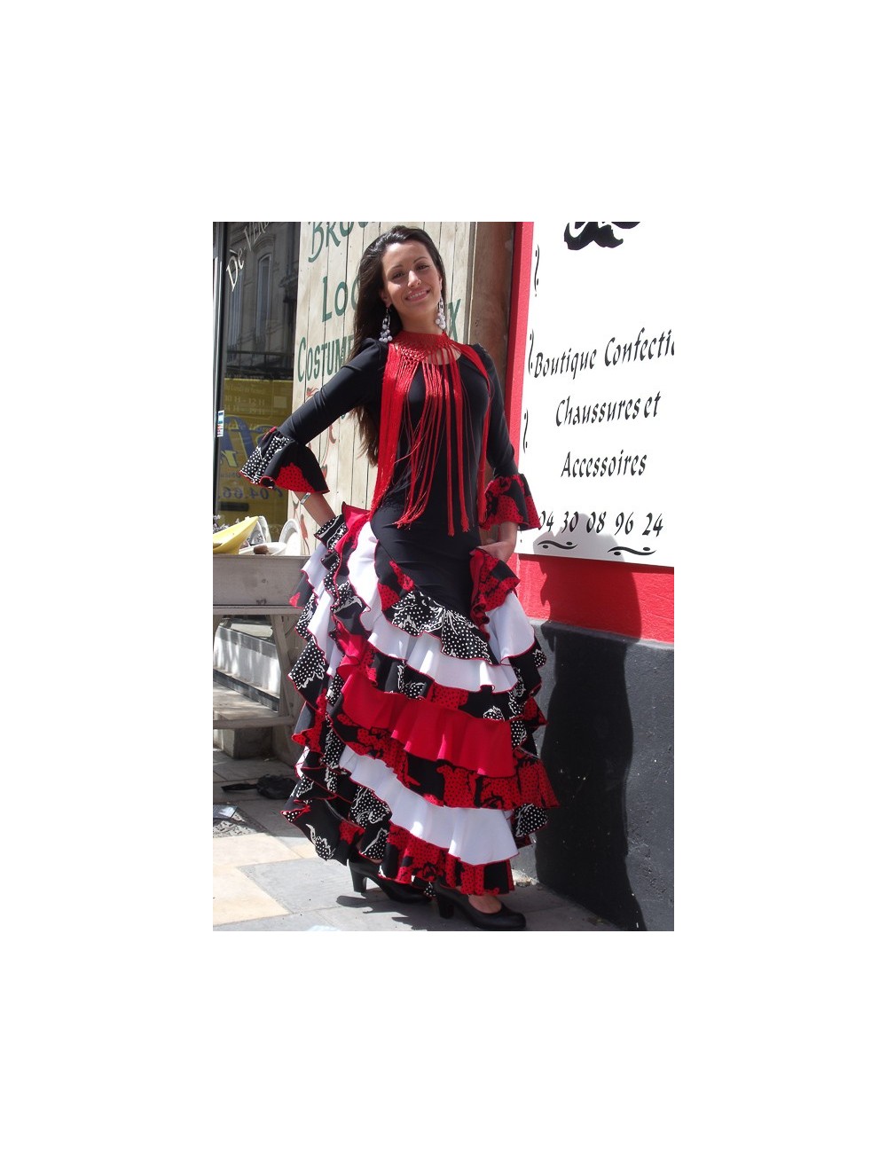 vestido de flamenco rojo, blanco y negro Melinda 1