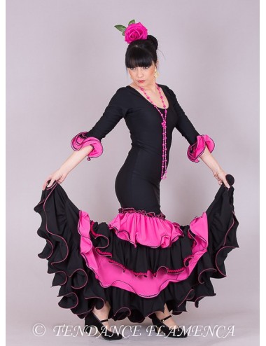 Trajes de Flamenca negro y rosa Ibiscus