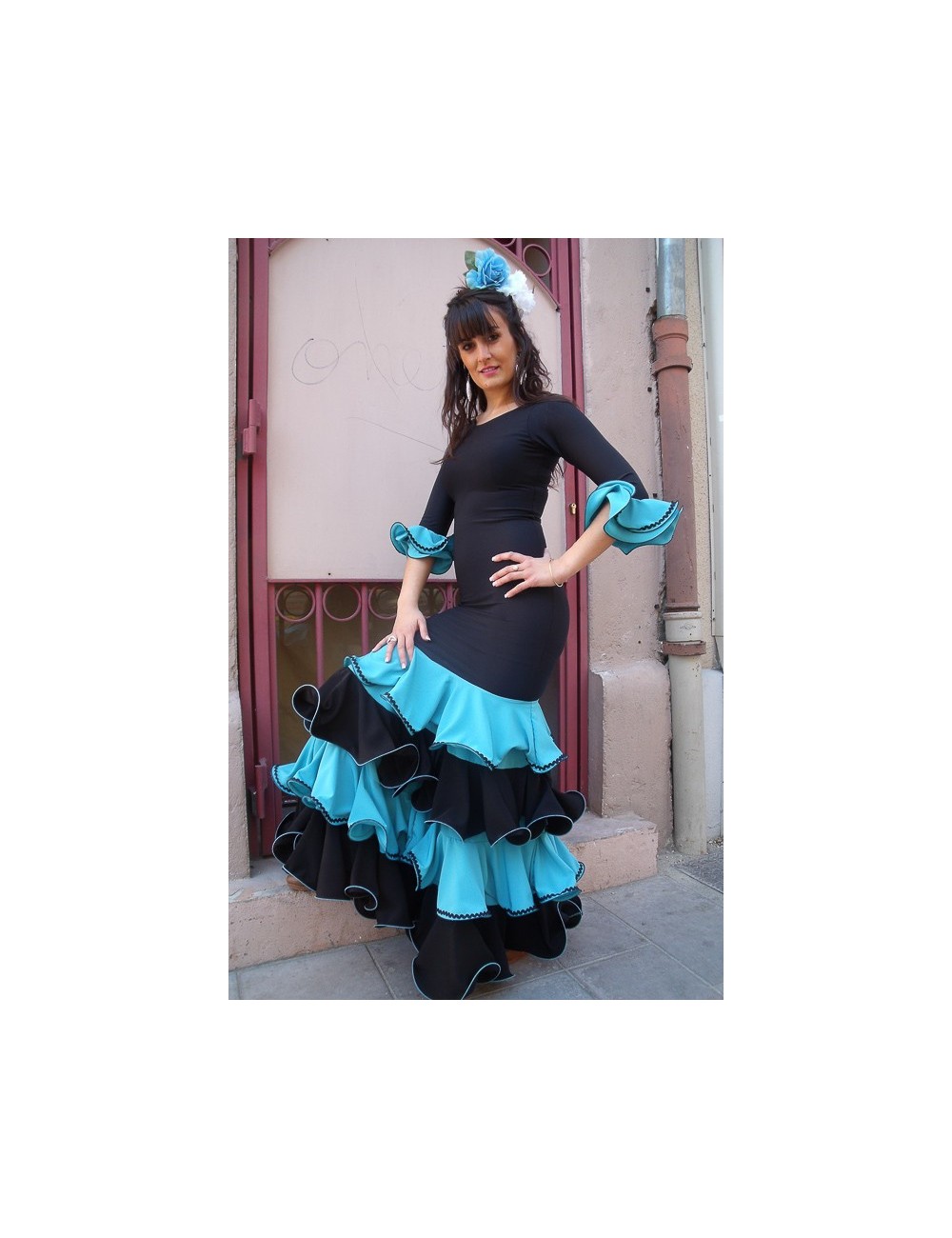 Vestido de flamenca azul y negro Luna