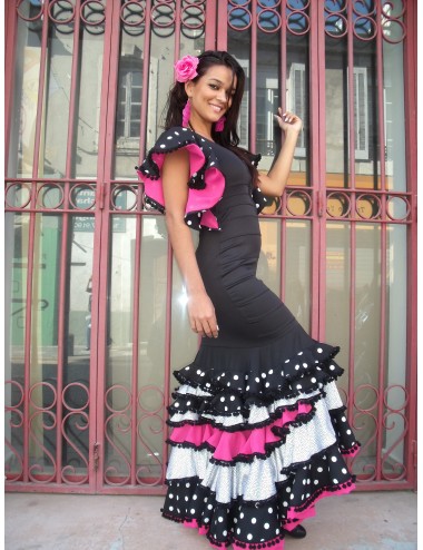 Robe Flamenco noir pois blancs Seville