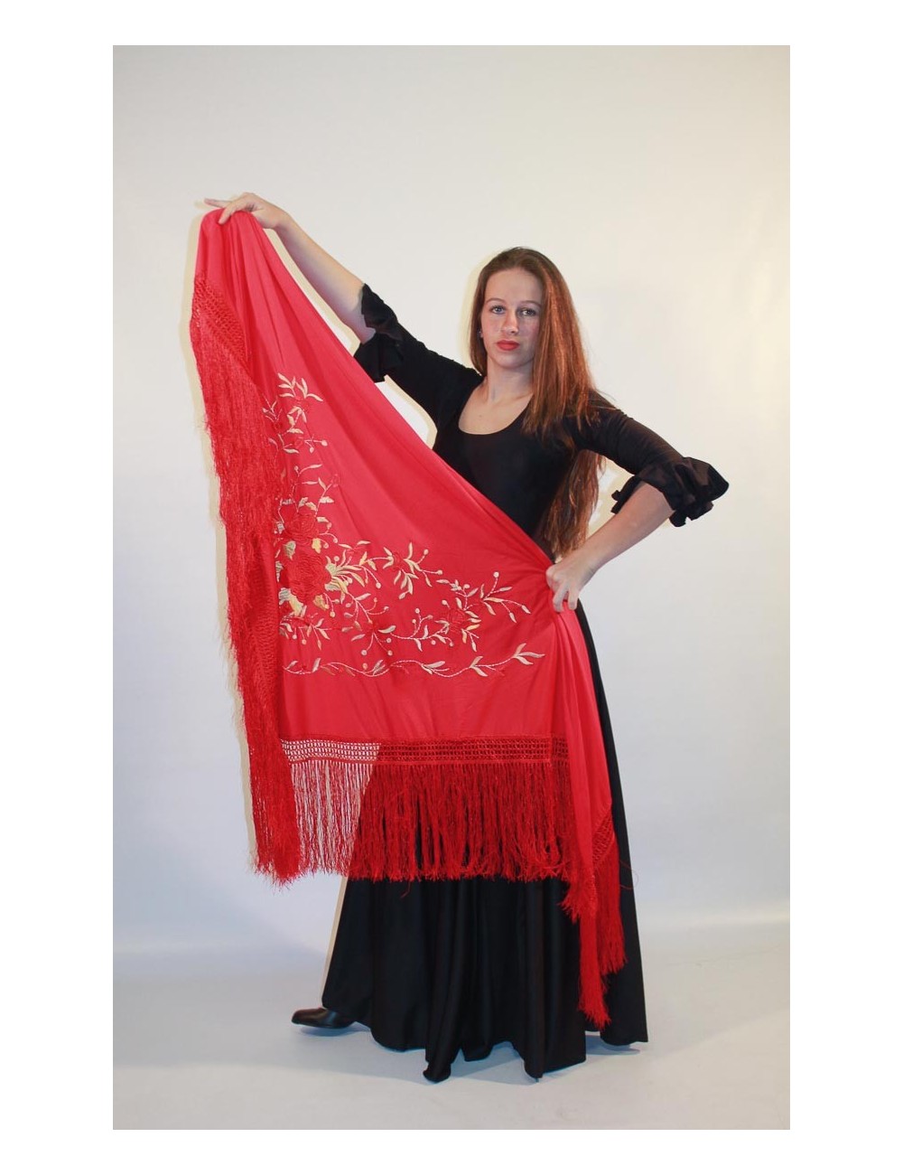 George Eliot sed Todavía Mantones flamenco-Mantón-rojo bordado multicolor-Tamaño Grande »