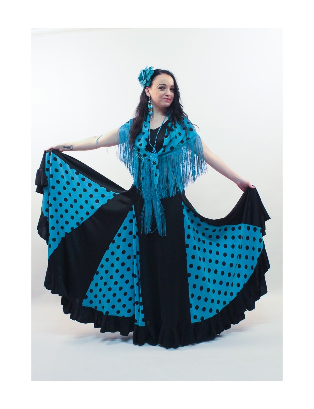 Robe Flamenco Anita Bleu Pois Noir