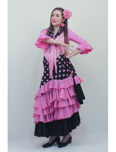 Jupe de Flamenco à pois rose et noire Madriléne 1