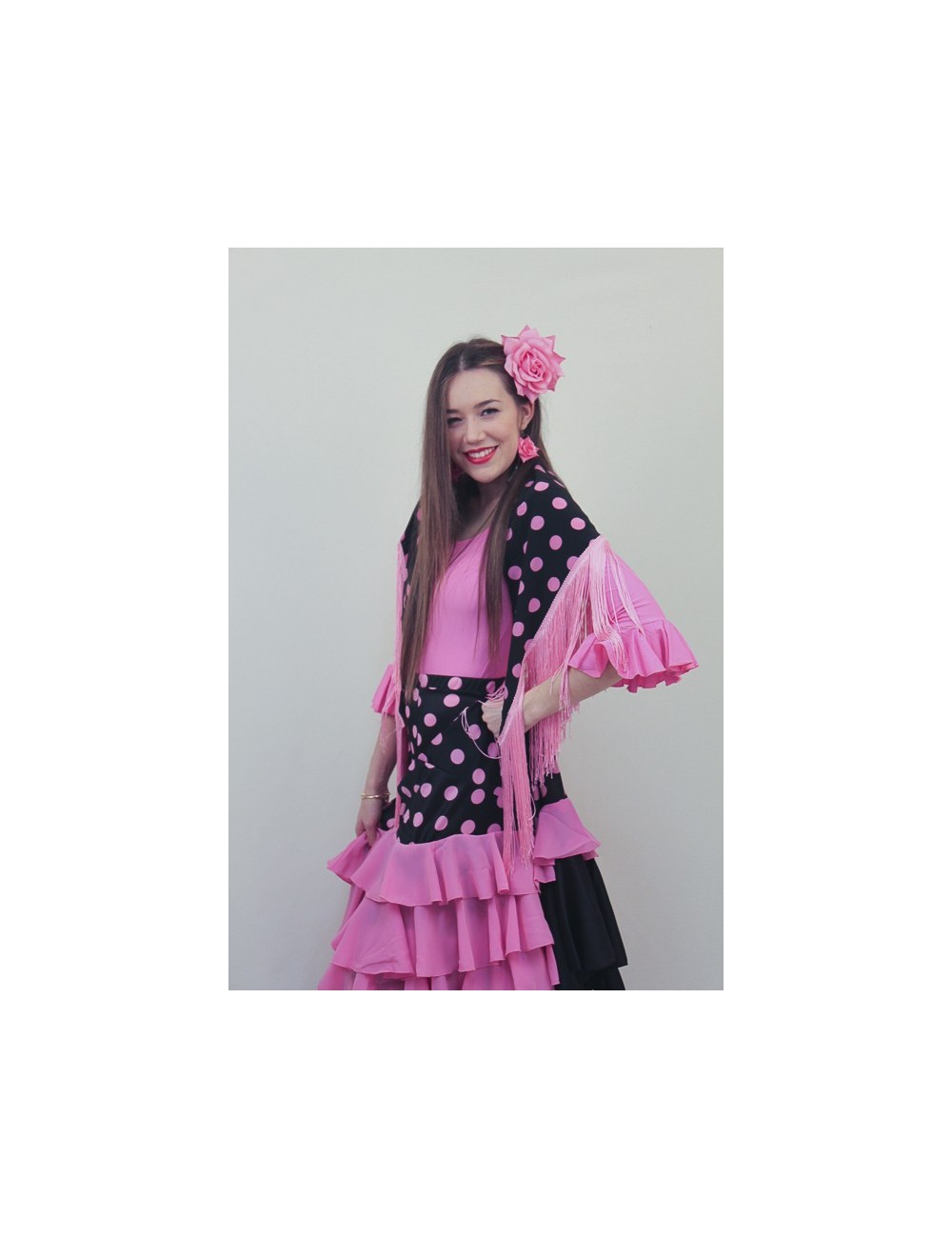 Jupe de Flamenco à pois rose et noire Madriléne 1