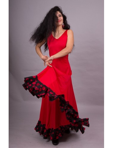 Trajes de flamenca rojo con volantes negros Yoremy Anita